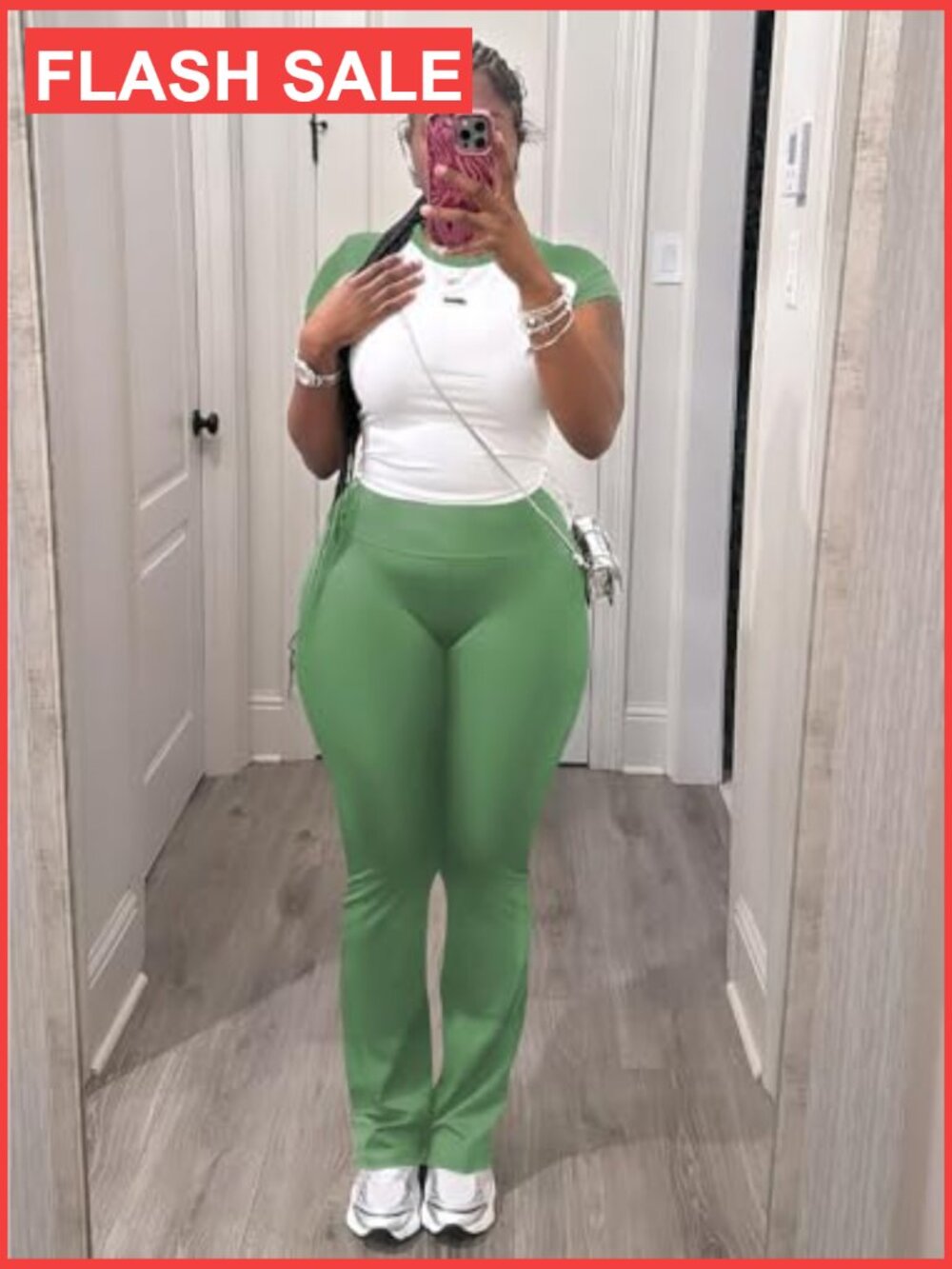 Large Lightweight Polyester Elastane Crop Tank Top High Waisted Sweatpants Set - Picture 2 of 6